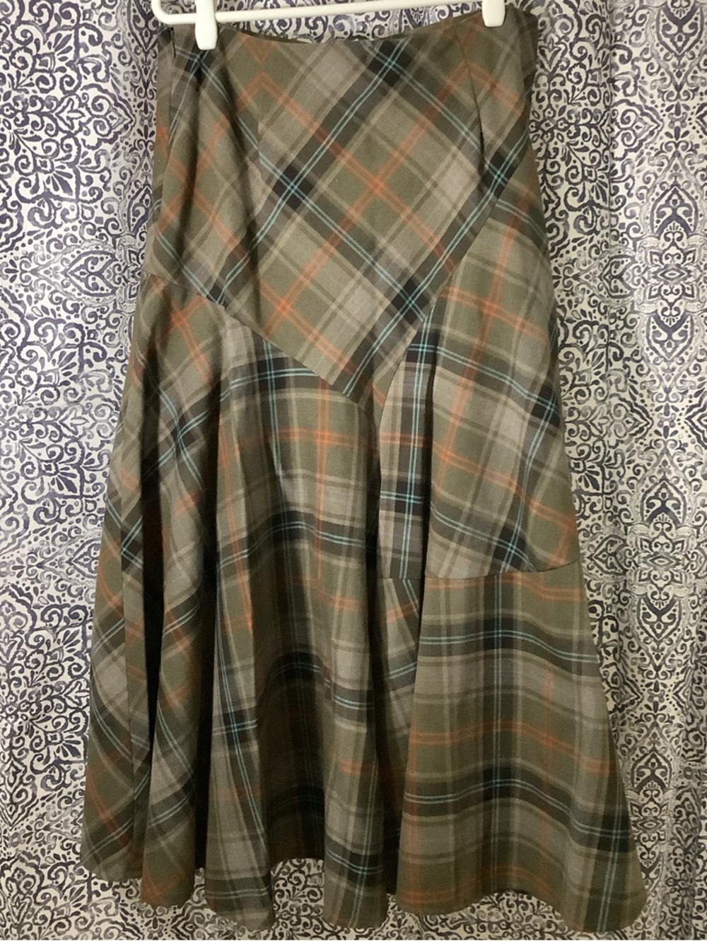 Jessica Olive Plaid Skirt with Orange & Blue Accents - Picture 3 of 10